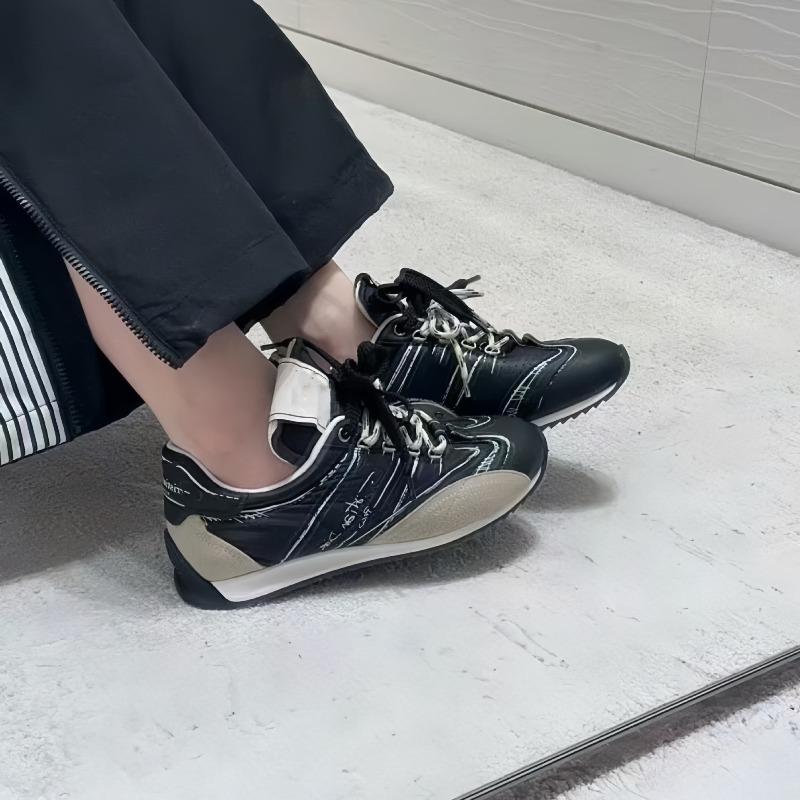 Spring new leather lace-up flat-bottomed casual women's sketch color matching sports board shoes