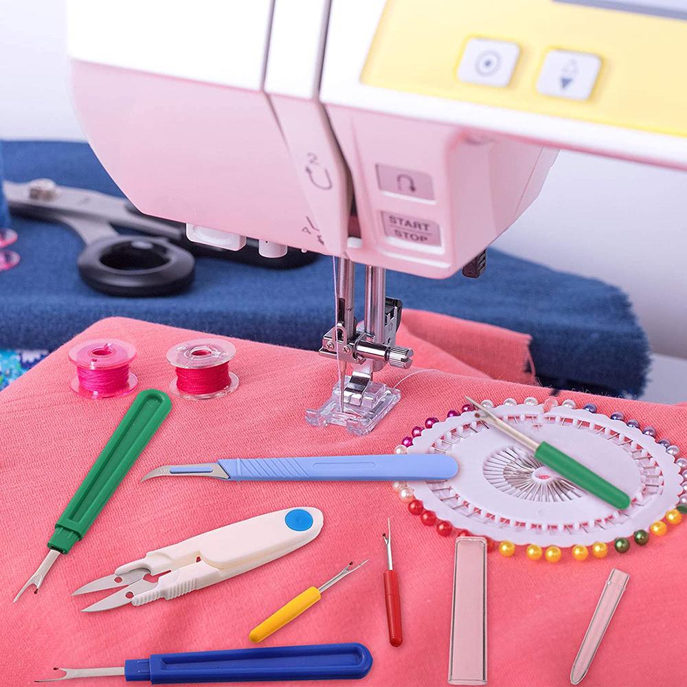 Zestaw 7 sztuk do prucia szwów i usuwania nici Plastikowy prujaczek do ściegów szyciowych Prujki do szwów z nożyczkami w kształcie litery U Materiały do szycia DIY