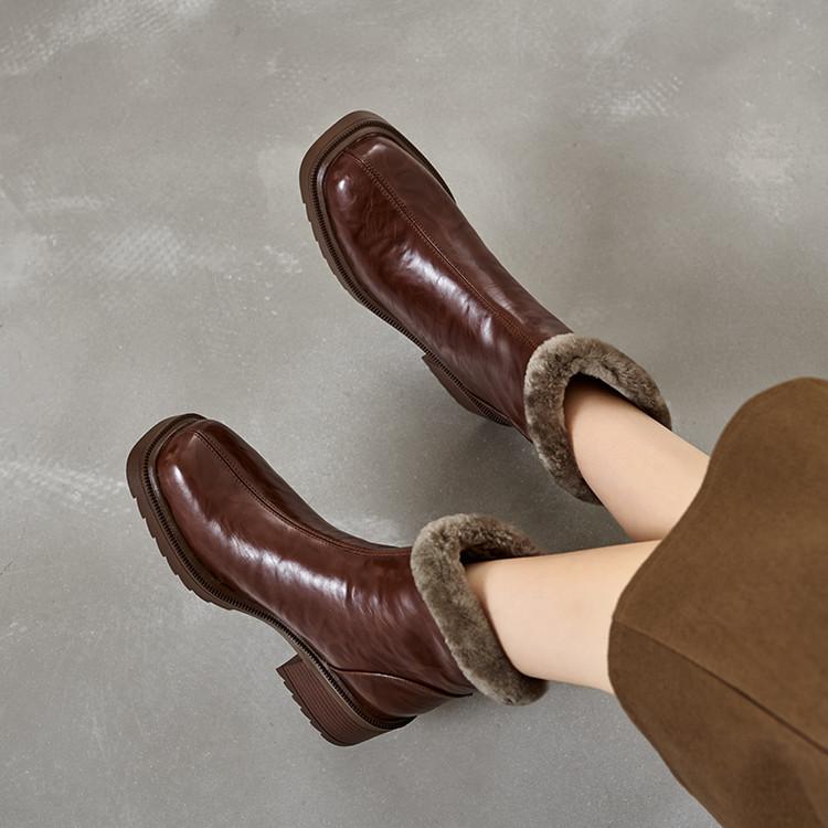 2025 autumn and winter pure wool warm snow boots cowhide thick-soled thick-heeled short boots winter thickened cotton boots