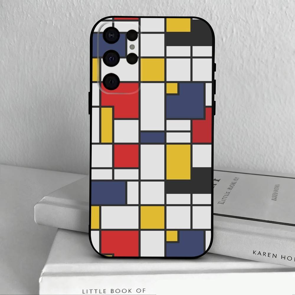 Grid T-TOPLBPCS M-Mondrian  Phone Case For Samsung S25,24,23,22,30,21,10,9,Ultra,Plus,Lite,FE,4,5 G Soft Black Case