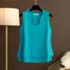 Women's Summer Solid Color V-Neck Plus Size Chiffon Shirt Design Loose Sleeveless Bottom Tank Top