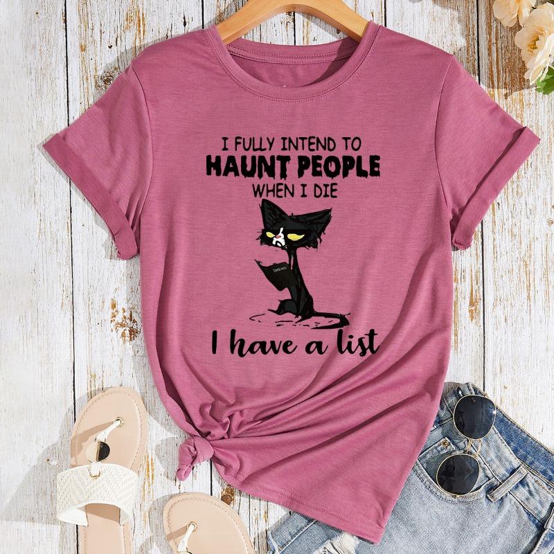 

Women s Fashion Letter Cat Print Loose Round Neck Short Sleeved T-shirt for Women Shirt 6XL