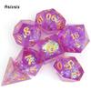 7 Pcs Purple Pink Resin Golden Number Sharp Edge Dice Polyhedral Dice Suitable For Role-Playing Dice PropBoard Game