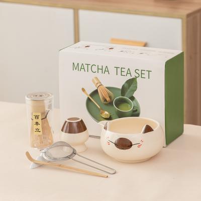 Cat Shaped Matcha Tea Set Japanese Ceramic Bowl Bamboo Whisk Sieve Gift Box for Matcha Brewing Cute Tea Accessories