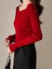 2026 Autumn Women's Retro Off-Shoulder Slim Fit Sweater - High-Quality Imitation Wool, Stylish Square Neck Base Layer