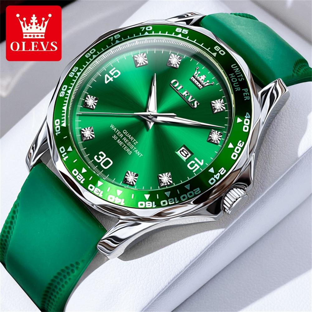 OLEVS 9988 Luxury Men's Watches Top Brand Original Green Water Ghost Series Steel Strap Waterproof Quartz Wrist Watch for Man