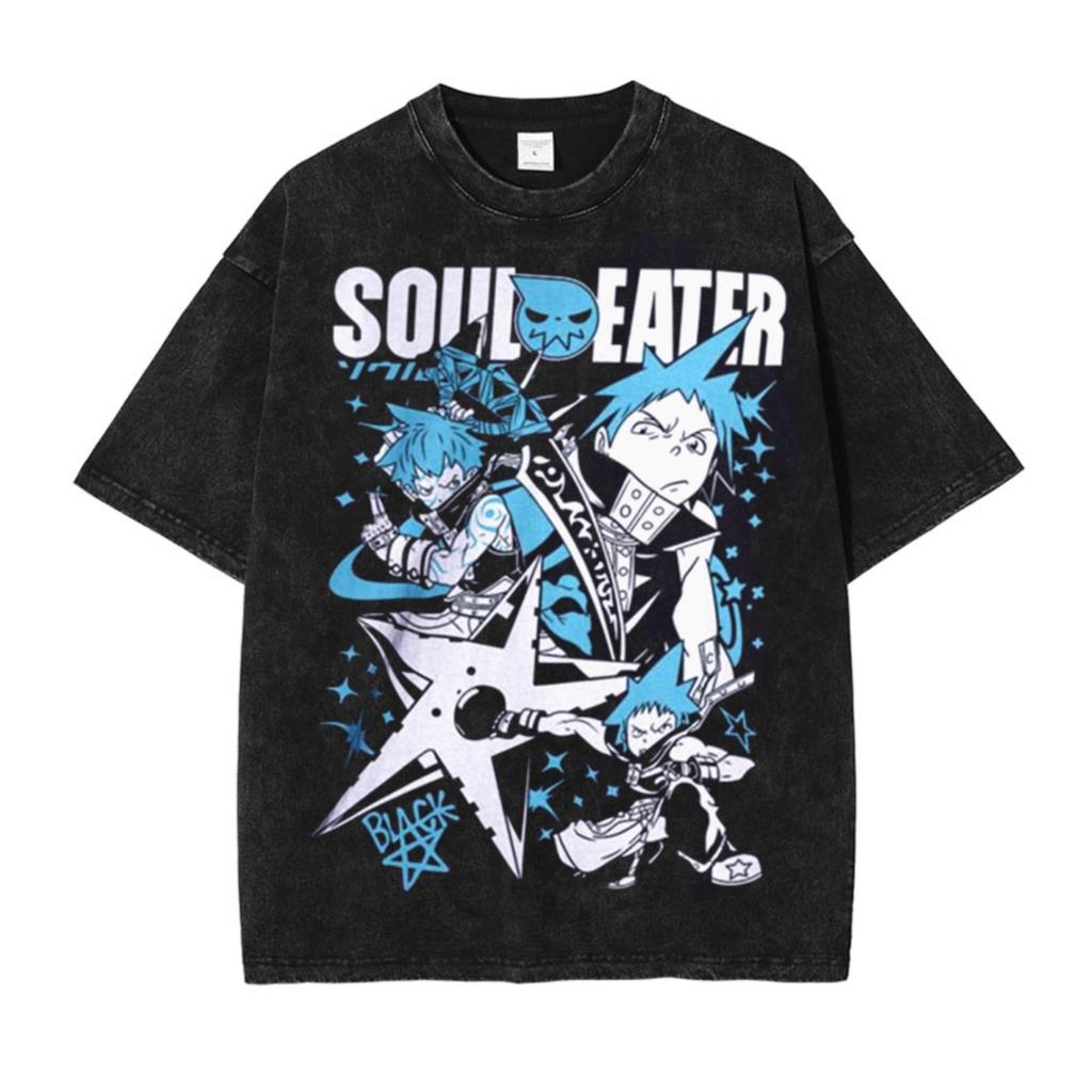 Manga Soul Eater Print Tshirt For Men Women Clothing Cotton Short Sleeve Tees Tops Harajuku Vintage Washed Oversized Streetwear