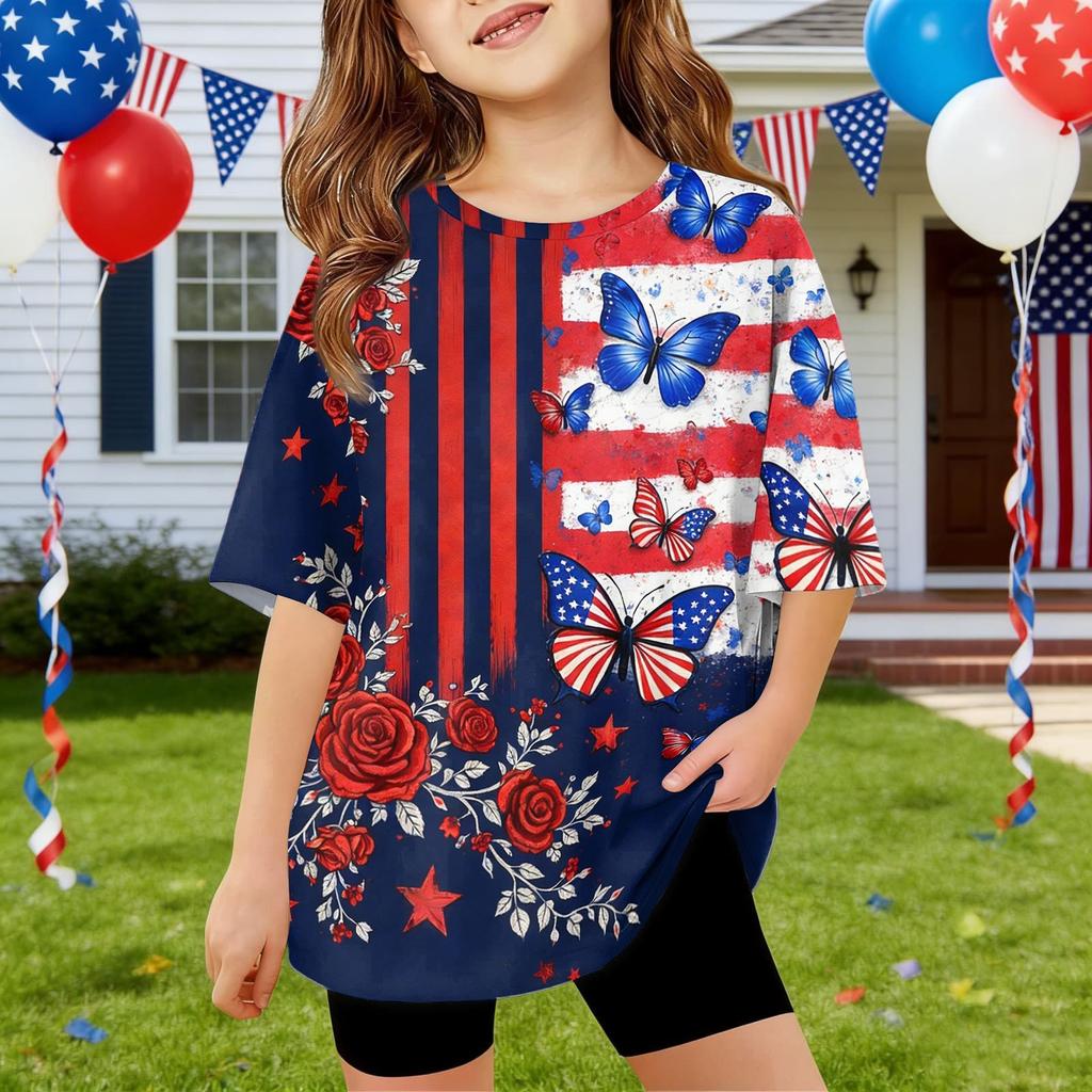 Kids Independence Day Print Round Neck Short Sleeve Casual T-shirt