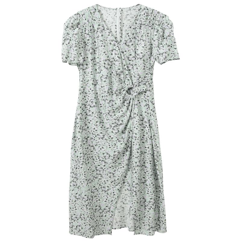 Sancai 2026 Summer Floral French V-neck A-line Long Dress XS