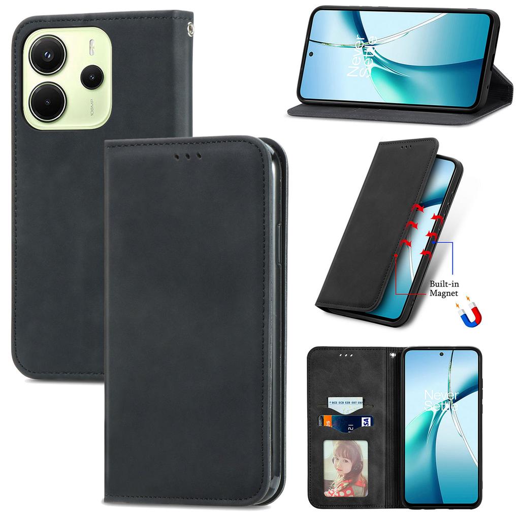 Pro Xiaomi Redmi Note 14 4G (164,84 mm) Kožené pouzdro s držákem na karty Magnetická absorpce Kryt na telefon