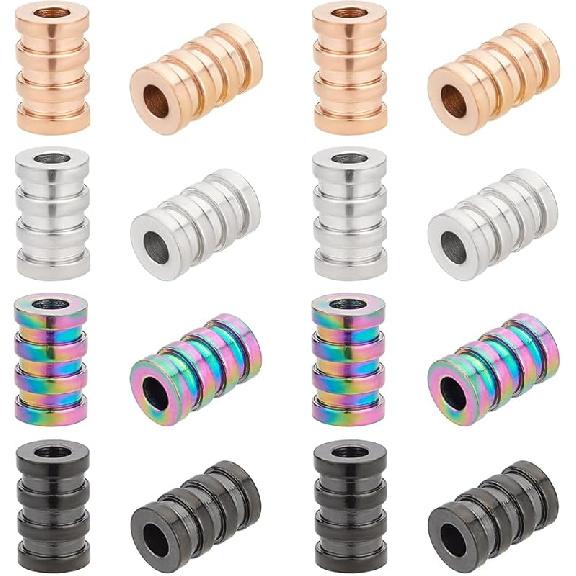 UNICRAFTALE 30Pcs 5 Colors Paracord Bead Stainless Steel Grooved Beads Column Lanyard Spacer Beads 8x4mm Beads 5mm Large Hole Beads Metal Bracelet