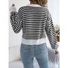 QICED Autumn and Winter Color-blocking Striped Lantern Long-sleeved Cardigan Sweater Short Coat Women's Wear