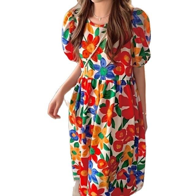 French Elegant Floral Summer New Dress Retro Printing Loose Medium and Long Skirt High Sense