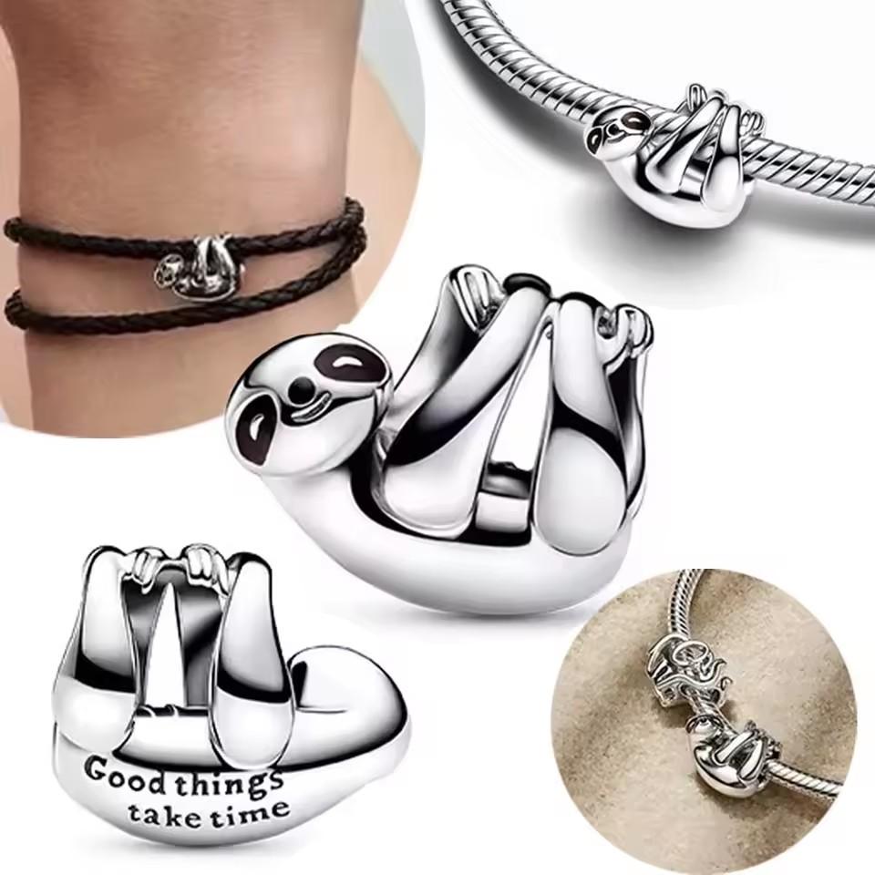 925 Sterling copper Cute Animal Hanging Sloth Charm fit Original Bracelet Charm For Women Enamel Craft Zircon Party Hot Gift