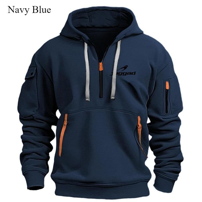 

Толстовка с капюшоном на молнии с несколькими карманами для мужчин, спортивная, досуговая, осень и зима, новый, длинный рукав, теплый, модный, однотонный топ 3XL