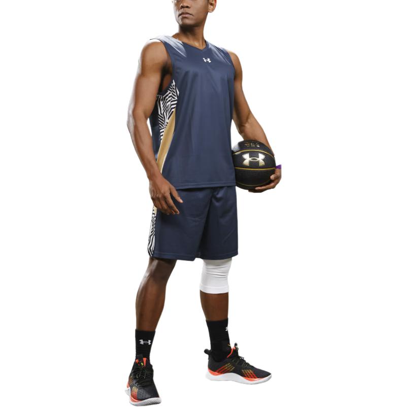 Under Armour Nadruk z logo Dekolt w serek Color block Szybkoschnący Treningowy do biegania Fitness Koszykówka Podkoszulek Męski tank top Niebieski 23500101-408