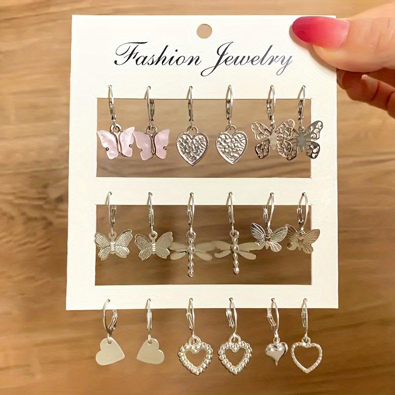 Hot-selling ins wind five-pointed star love snake butterfly rose ear buckle set simple trend earrings pair