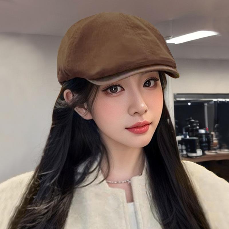 Trendy retro forward hat women's new spring and autumn big head circumference peaked cap corduroy American reverse beret