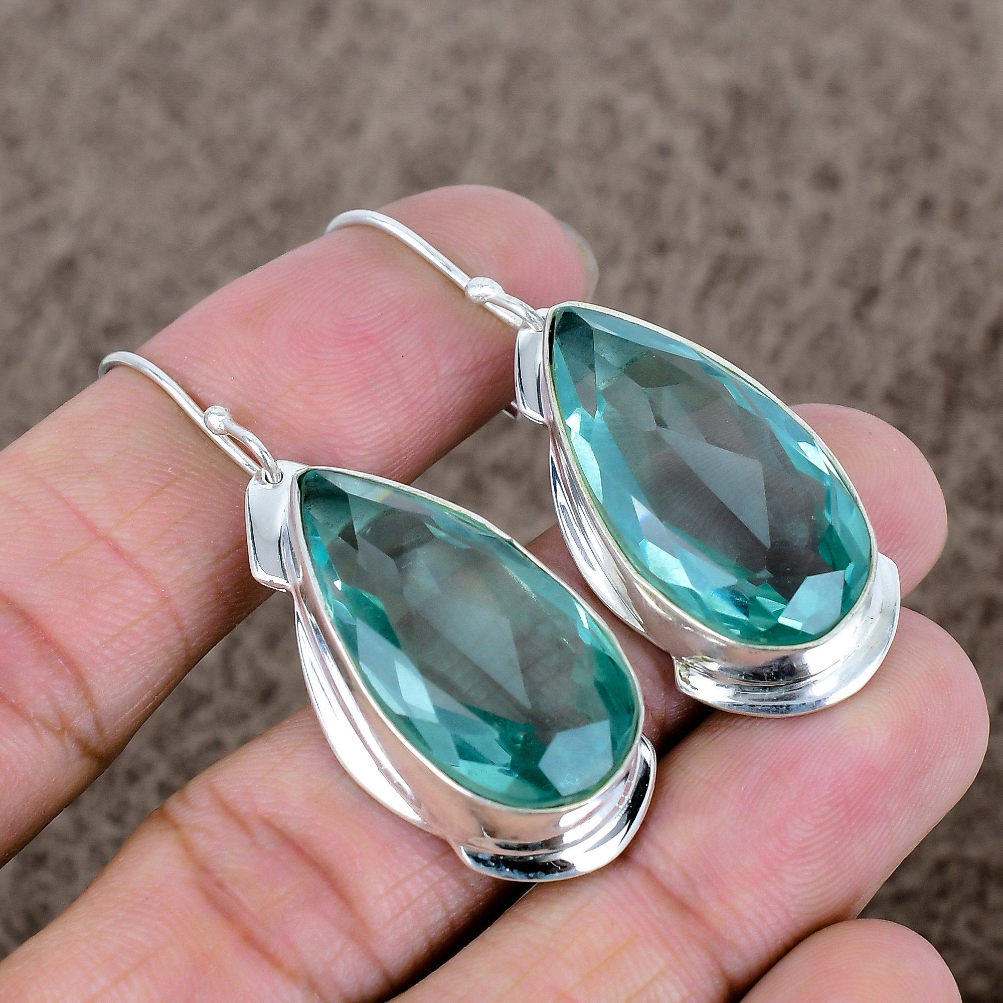 

Зелений Аметист Дорогоцінний Камінь Ручної Роботи Срібло 925 Проби Ювелірні Вироби Сережка 2.17 KKG-627