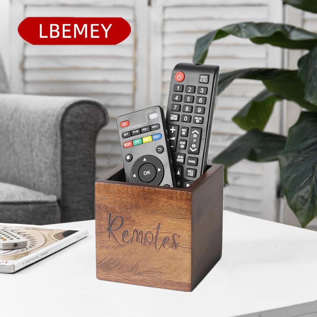 Acacia Wood TV Remote Holder, Caddy and Organizer for Table, Vintage Farmhouse Desk Caddy (Brown for 2 or 3 Remote Controls)