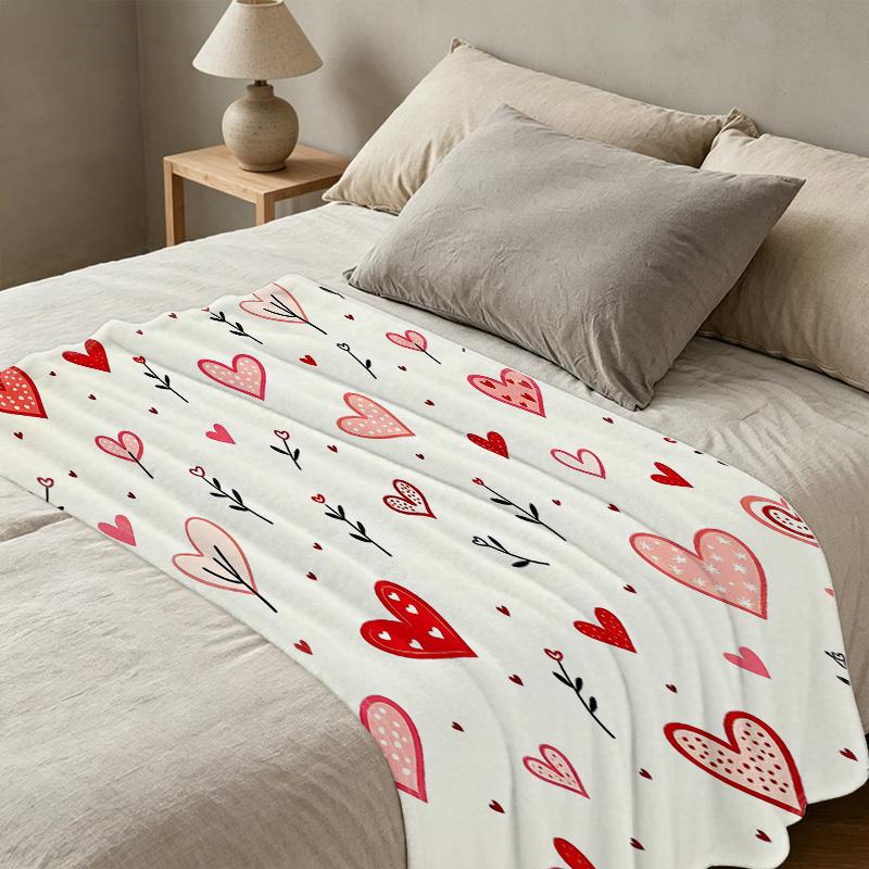 Heart Pattern Flannel Blanket | Lightweight, Soft & Warm Cozy Blanket for Home, Window Sill Decor, Valentine's Gift