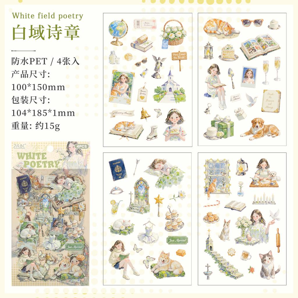 4/24sheets Kawaii Little Girl's Daily Life PET Die Cut Stickers DIY Diary Phone Case Aesthetics Stationery Stickers