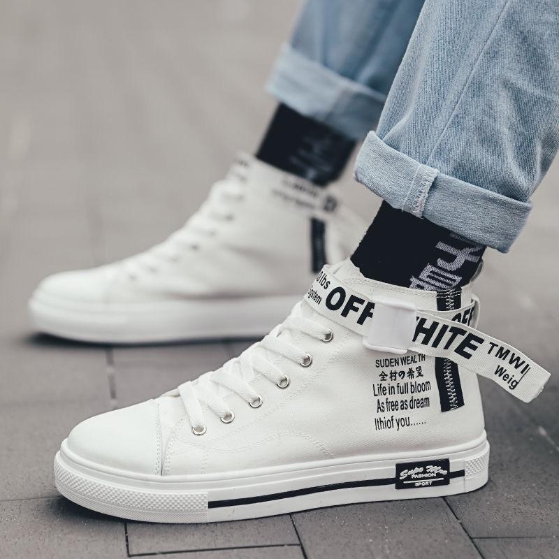 Stylové graffiti tištěné pánské vulkanizované boty, vysoké pánské robustní tenisky, hip hopové plátěné tenisky, pánské sapatos hombre 44