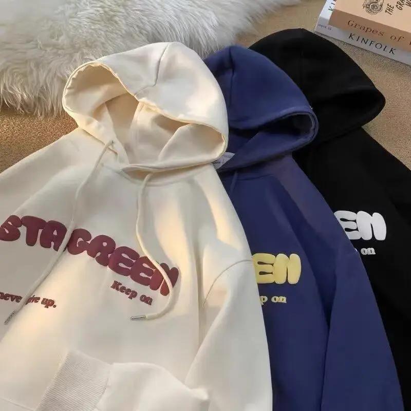 Amerikanischer Stil Vintage Trendiges Dünnes Kapuzensweatshirt Langarm Für Herren Frühling Herbst Schwergewicht Übergröße Top Kleidung