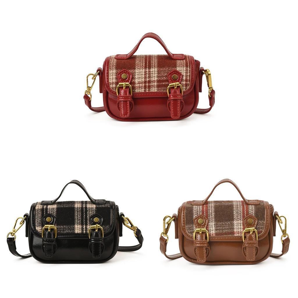 Canvas Casual Crossbody Bag For Kids With Lightweight Design And Trendy Grid Pattern