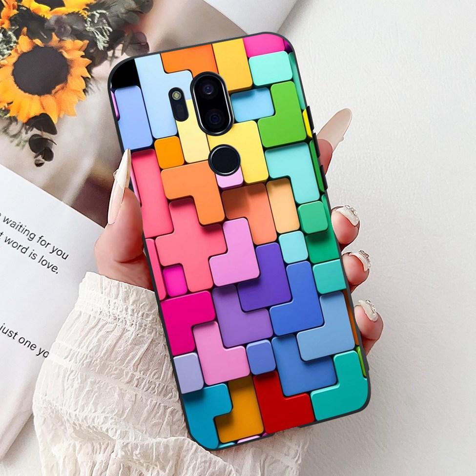 Para LG G7 ThinQ Funda Silicona Negra Gato Lindo Flores de Moda Trasera Pintada Genial Para LG G7ThinQ Funda de Teléfono LMG710EM
