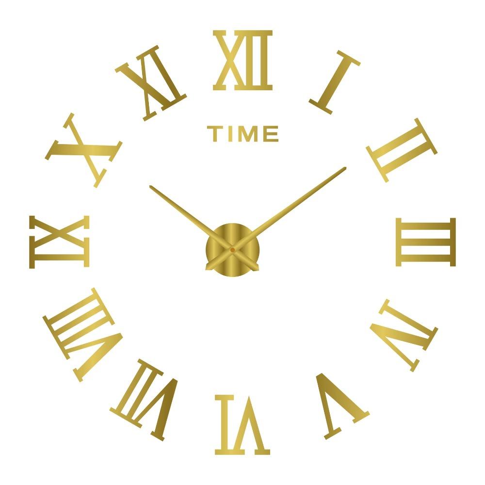 Gold Giant Roman Numerals Frameless Mirror Big Wall Clock Large 3D DIY Wall Clock Wall Stickers Decoration for Home Living Room