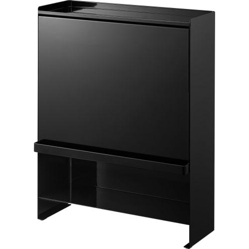 Yamazaki Tower (Complete Product) Front-Opening Condiment Rack, Black, Approx. W38 x D16.3 x H49.2cm, Large Capacity, Stovetop Kitchen Rack, Dirt Prot