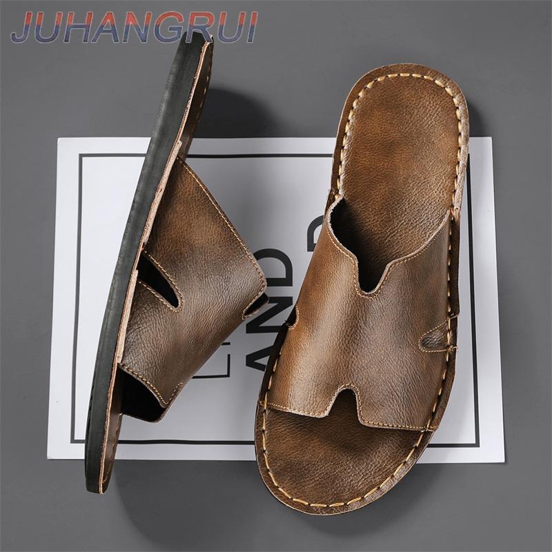 Modische Herren-Slipper Sommer Rutschfest Verschleißfest Lässige Luxus-Slipper Lederslipper Outdoor-Strandsandalen Atmungsaktiv