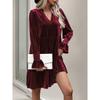 Damen Casual V-Ausschnitt Langarm Samtkleid Herbst Babydoll-Kleid Fließende Cocktail-Hochzeitsparty Etuikleider