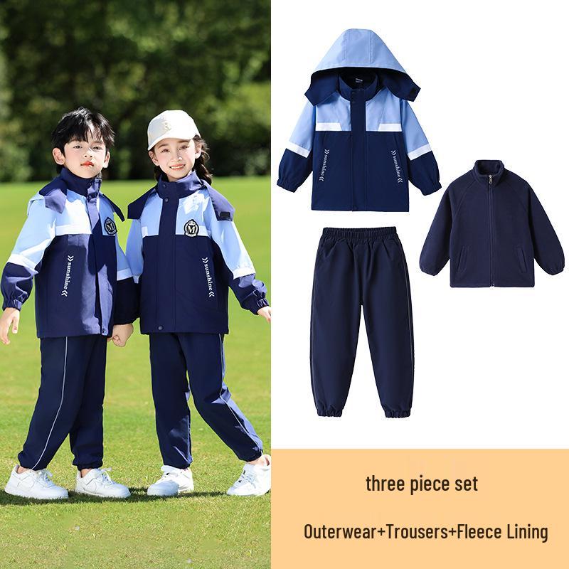 First Grade Autumn-Winter School Uniform: Cold-Proof Windbreaker 3-Piece Set Sportswear for Kindergarten