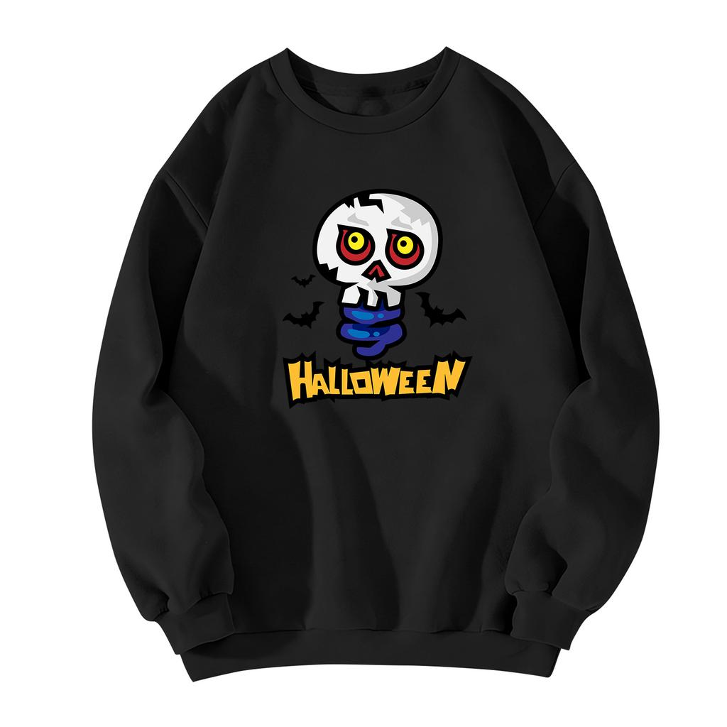 Men's Halloween Printed Long Sleeve T-Shirt Crewneck Casual Sports Top Unisex for Couples
