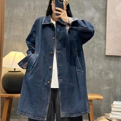 Spring Autumn Womens Fashion Plus Size Denim Trench Jackets Loose Classic Windbreakers Ladies Leisure Vintage Long Coats