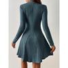 2025Women Ribbed Knit Dress Autumn Winter Elegant Chic Long Sleeve O Neck High Waist Corset Slim Pleated Mini Dress Streetwear