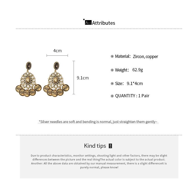 Silver Needle Retro Diamond-Inlaid Water Drop Tassel Earrings: Vintage Style, Light Luxury, High-End Feel, Fashionable Stud Accessories.