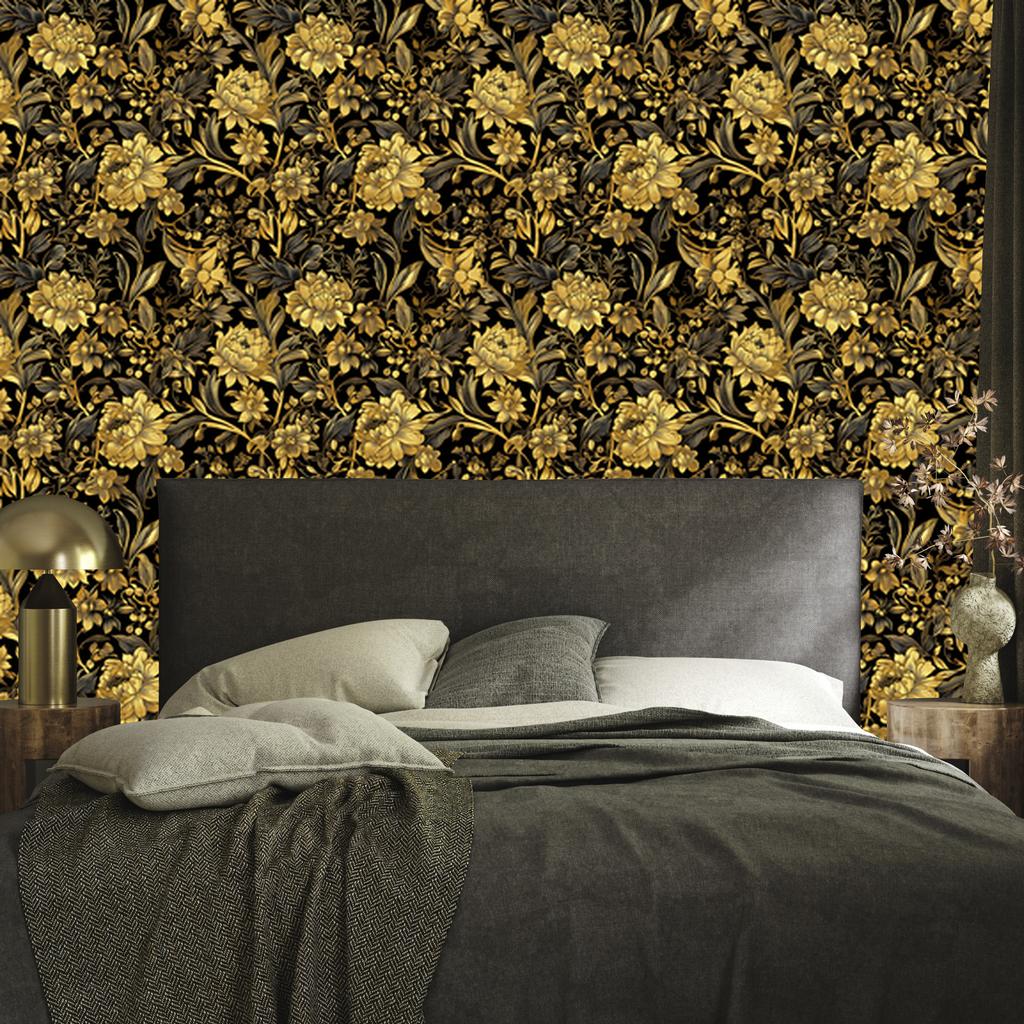 Golden Hibiscus Wallpaper, Ochre and Gold, Soft Forms, 50x1000