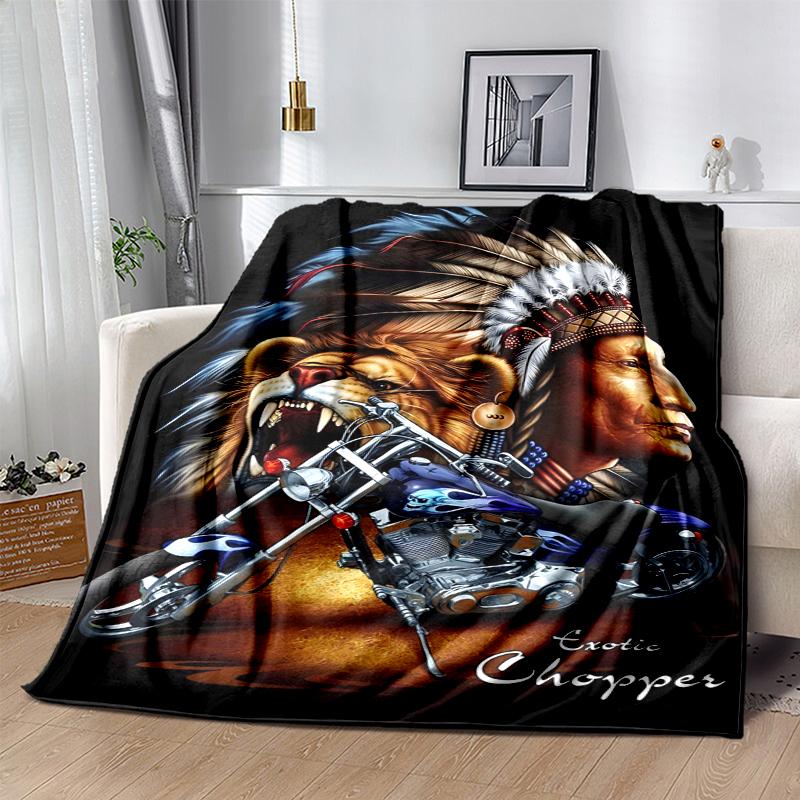 Indian Motorcycle Flannel Blanket Soft All-Season Throw, Design for Camping, Car Travel, Hiking Sofa, Bed, Office Perfect Gift for Parties