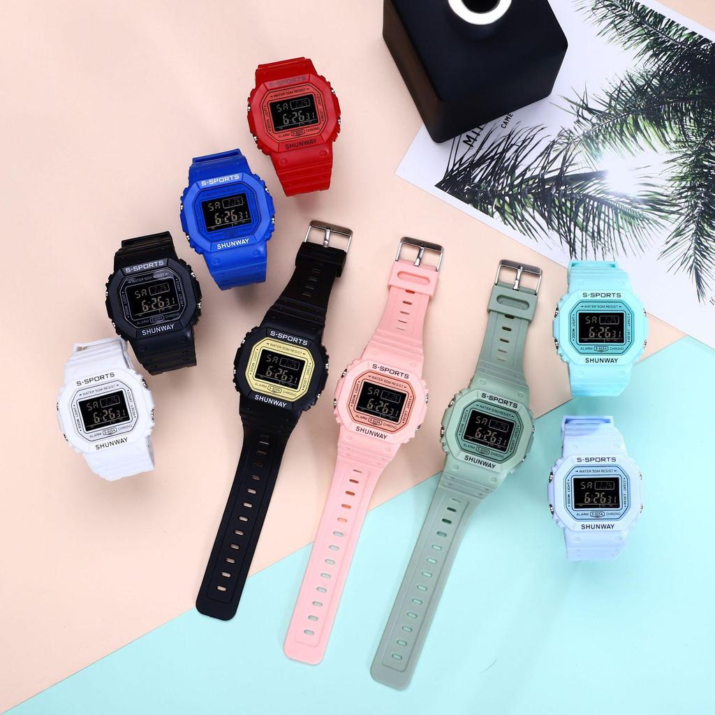 Korean Style Square Sports Watch for Students - Jelly Color, 50M Waterproof, Fashionable Design