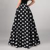 Women Maxi Skirt High Waist Color Matching Dot Print Retro A-line Big Hem Side Pockets Loose Full Length Soft Elastic Waist Lady Prom Party Long Skirt