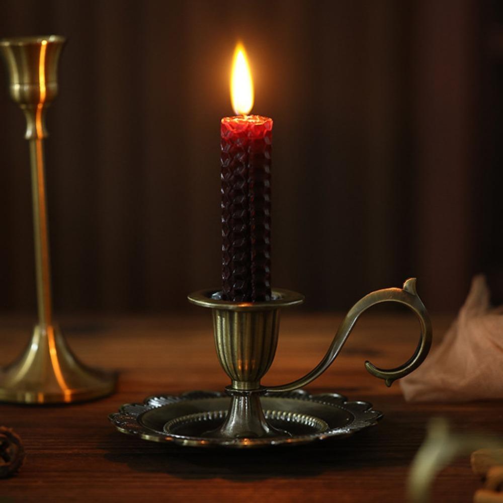 Zinc Alloy Taper Candle Holder Drip Catcher Tray Handheld Candle Stand Home Decoration