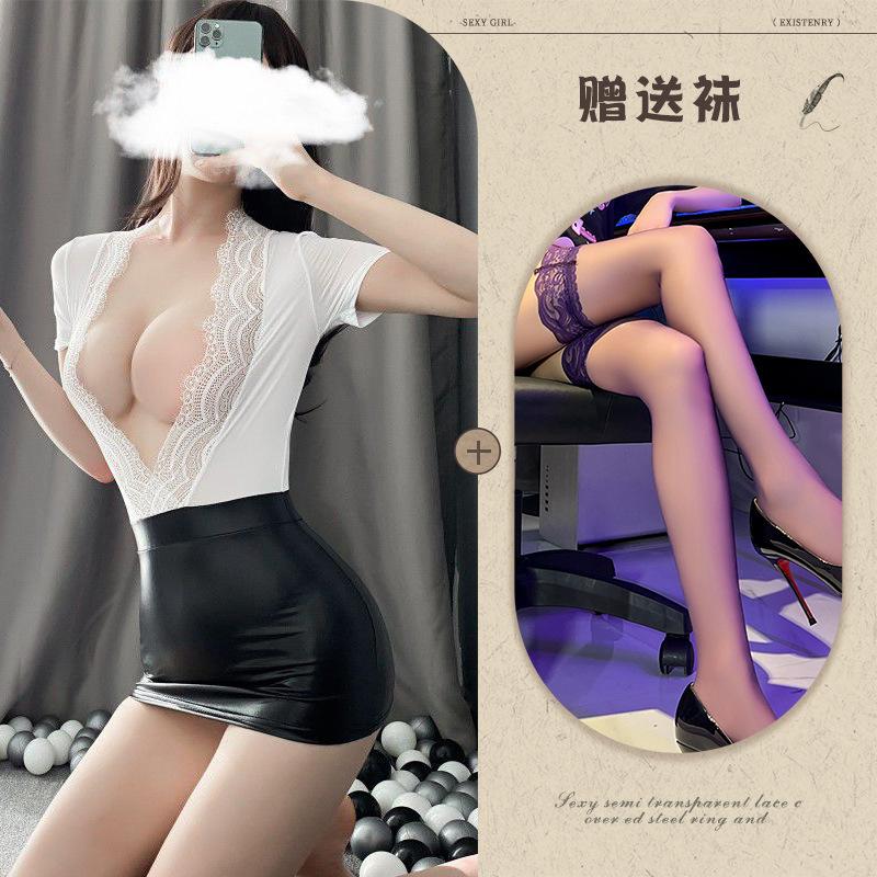 New Sexy Underwear Sexy Women OL Office Temptation Burst Tits Hip-wrapped Secretary Patent Leather