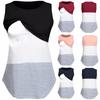 Women Convenient Lactation Pregnant Nursing Round Neck Sleeveless Stripe Gravida Clothing Maternity Shirt