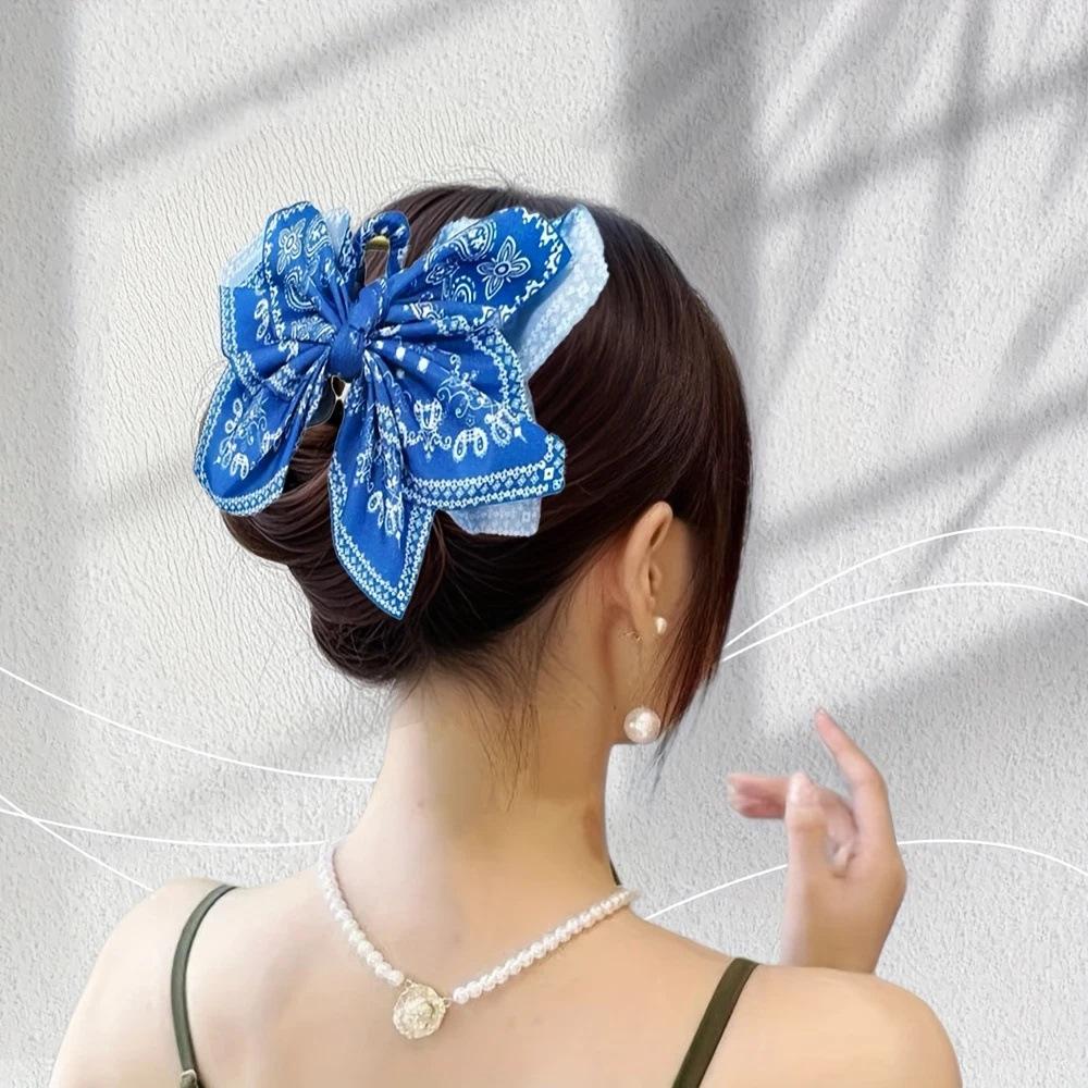 Bohemian Style Sweet Bow Hair Claw French Elegant Shark Clip Large Size Hair Clips Boho Vacation Headwear Women Hair Accessories