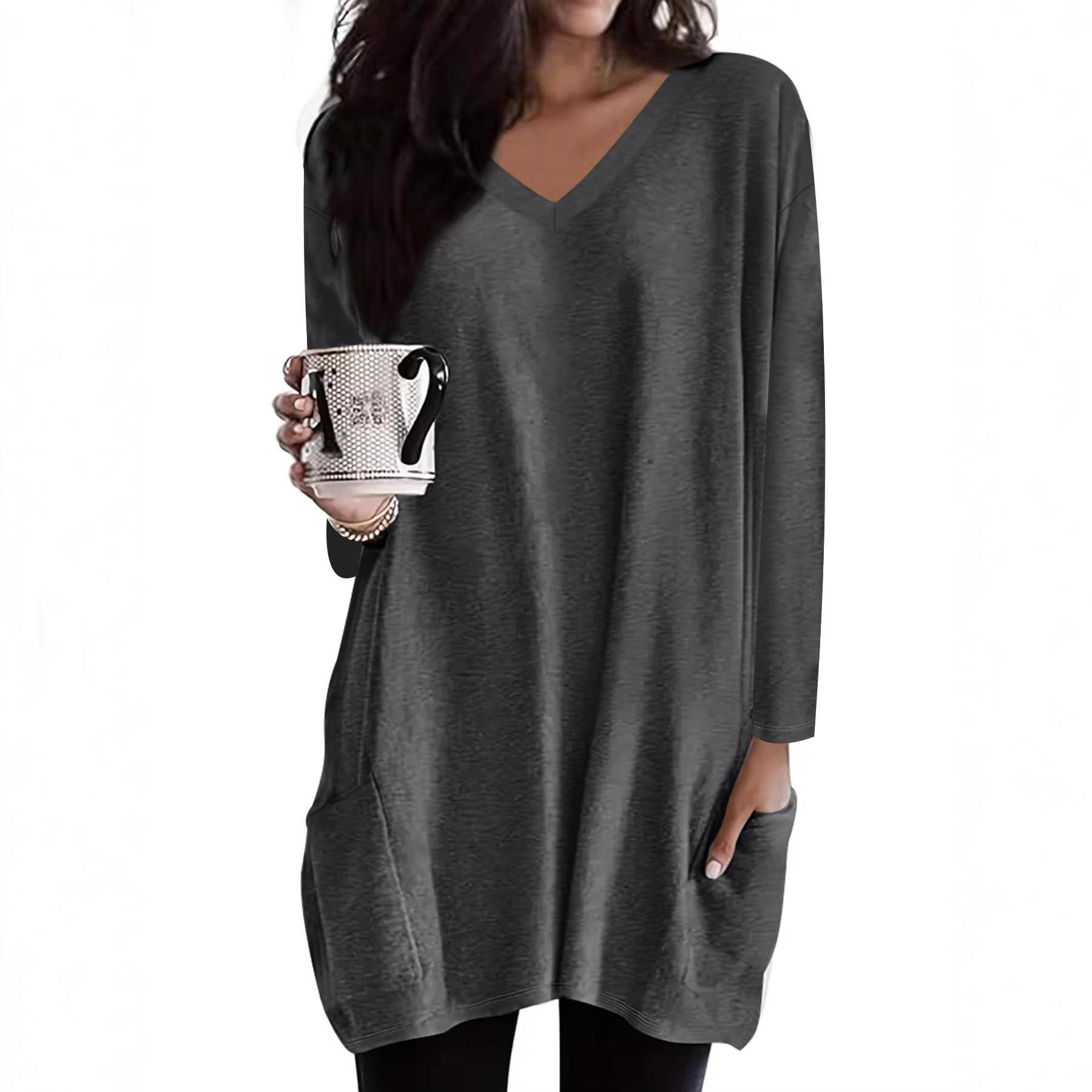 Elegant Plus Size Women s Long Sleeve Top with Pockets - European Autumn/Winter 2025 Collection 3XL темно-серого
