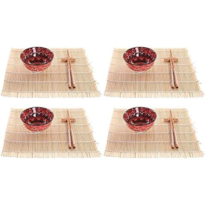 Set De Sushis - DKD Home Decor - Fuchsia - Bambou Et Grès - 33x64,5x32,5 Cm - Rectangulaire