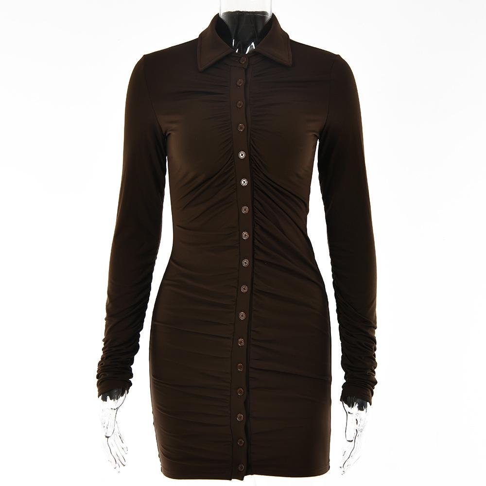 Ins Sexy Internet Celebrity Hottie Lapel Tight Skirt Summer New Single-breasted Cardigan Pleated Dress